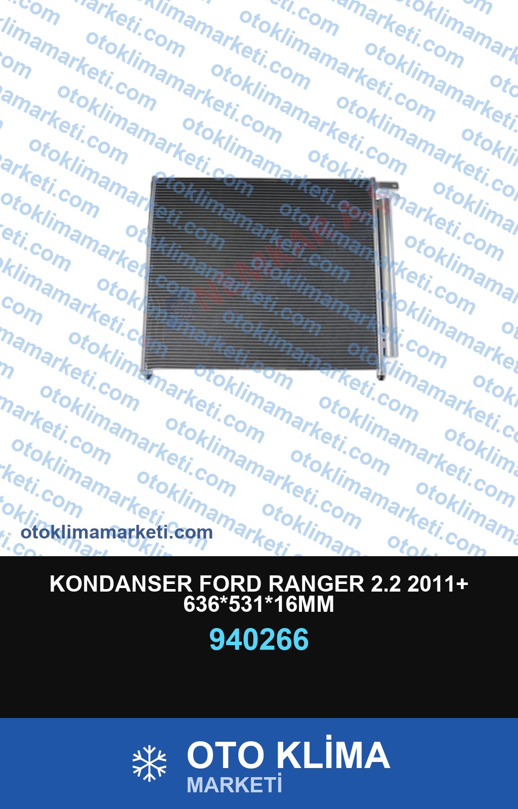 KONDANSER FORD RANGER 2.2 2011+ 636*531*16MM