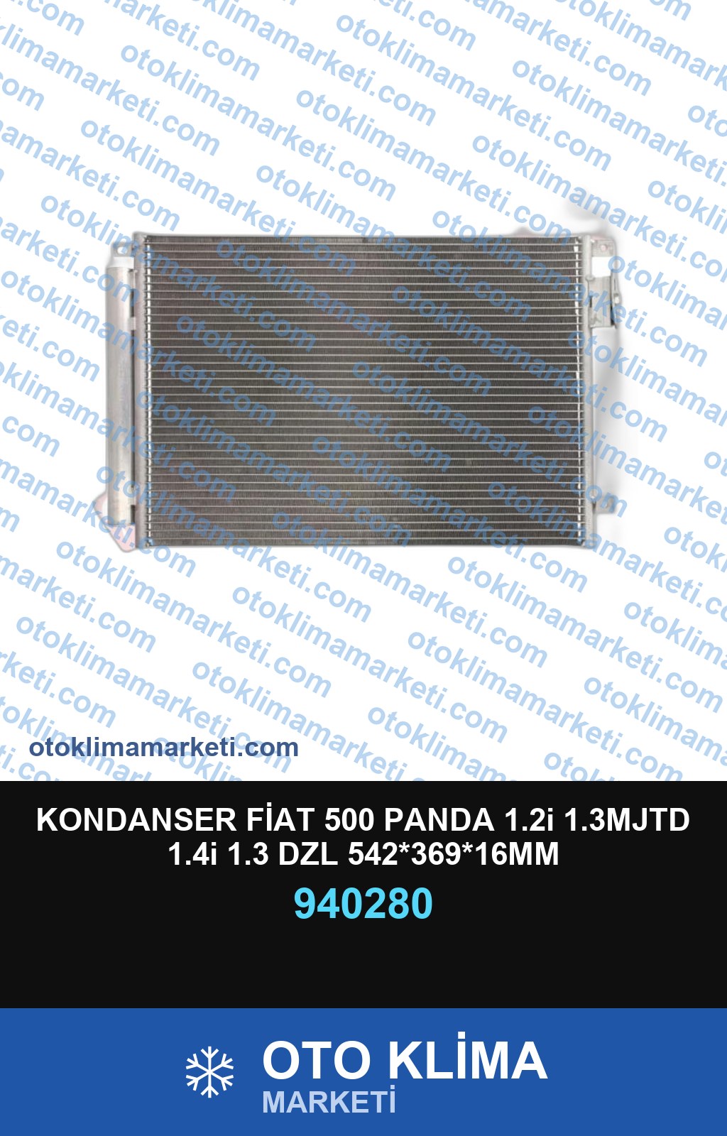 KONDANSER FİAT 500 PANDA 1.2i 1.3MJTD 1.4i 1.3 DZL 542*369*16MM