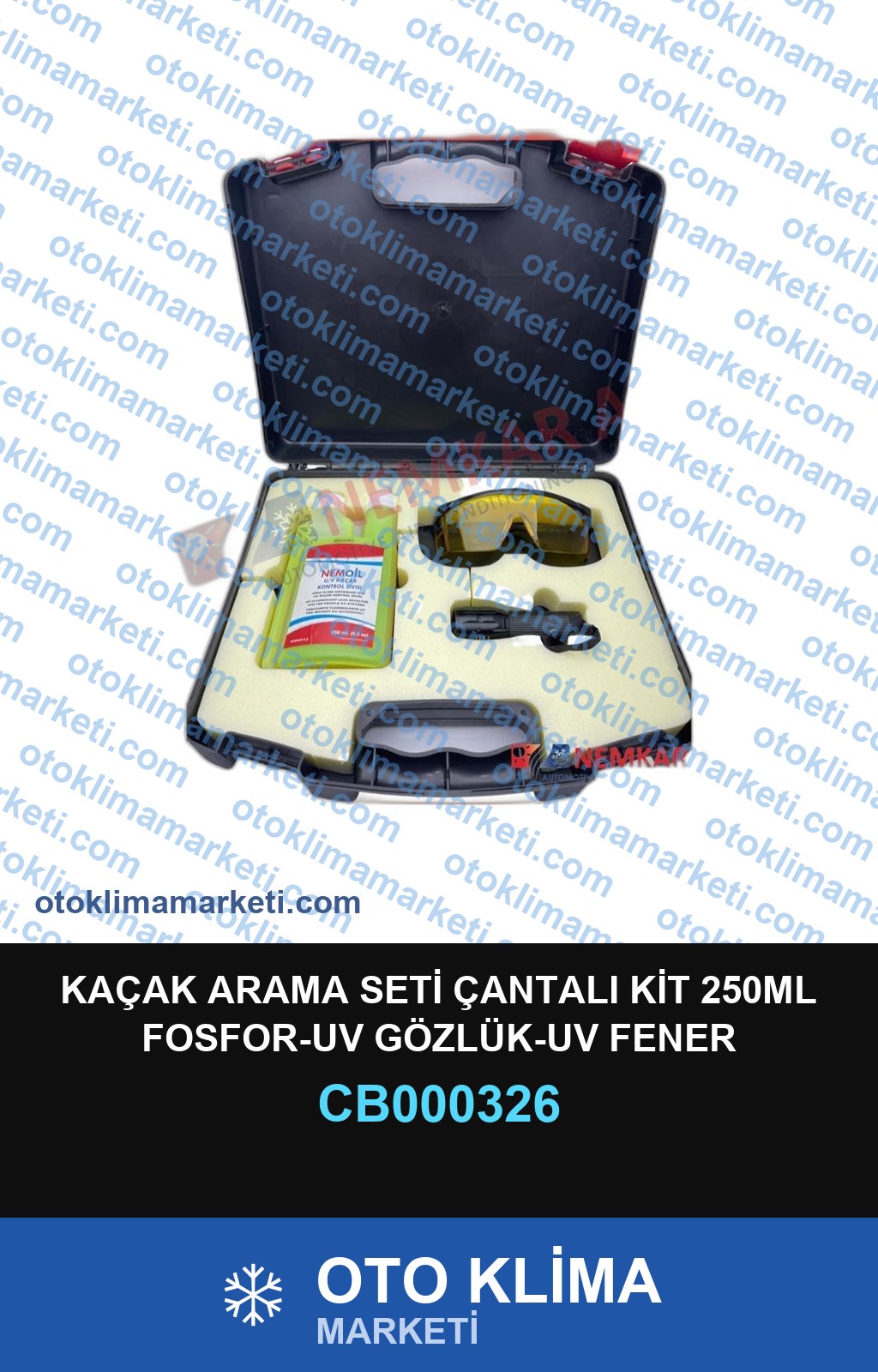 KAÇAK ARAMA SETİ ÇANTALI KİT 250ML FOSFOR-UV GÖZLÜK-UV FENER