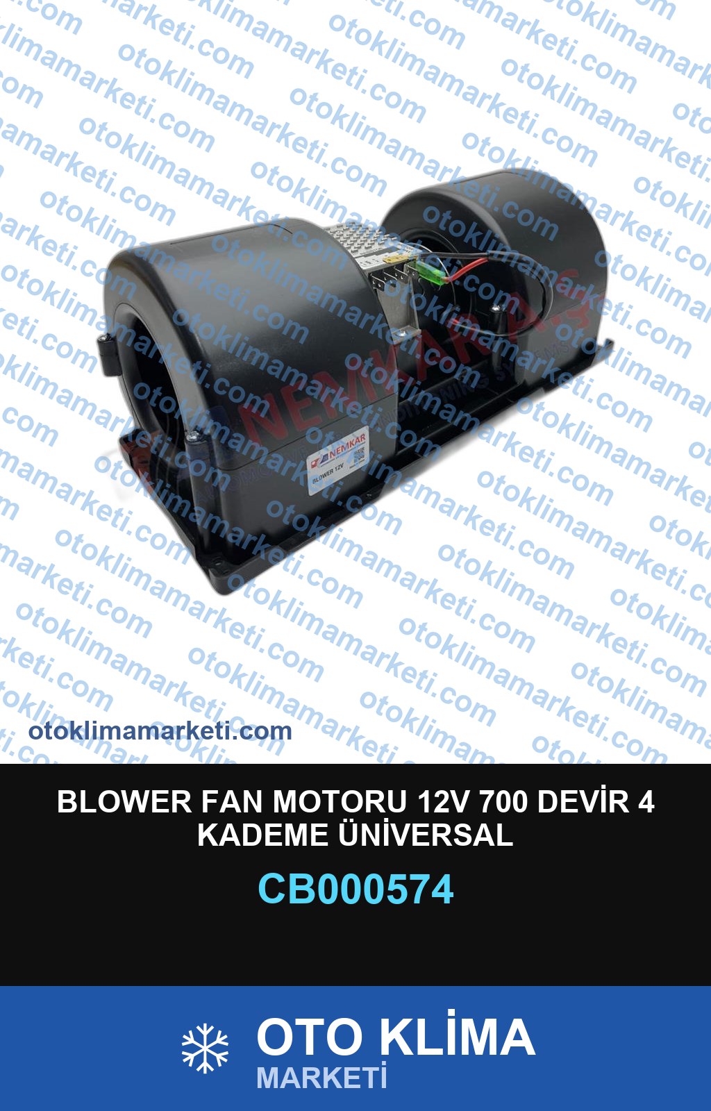 BLOWER FAN MOTORU 12V 700 DEVİR 4 KADEME ÜNİVERSAL ÖLÇÜLER:35*13,5*14CM