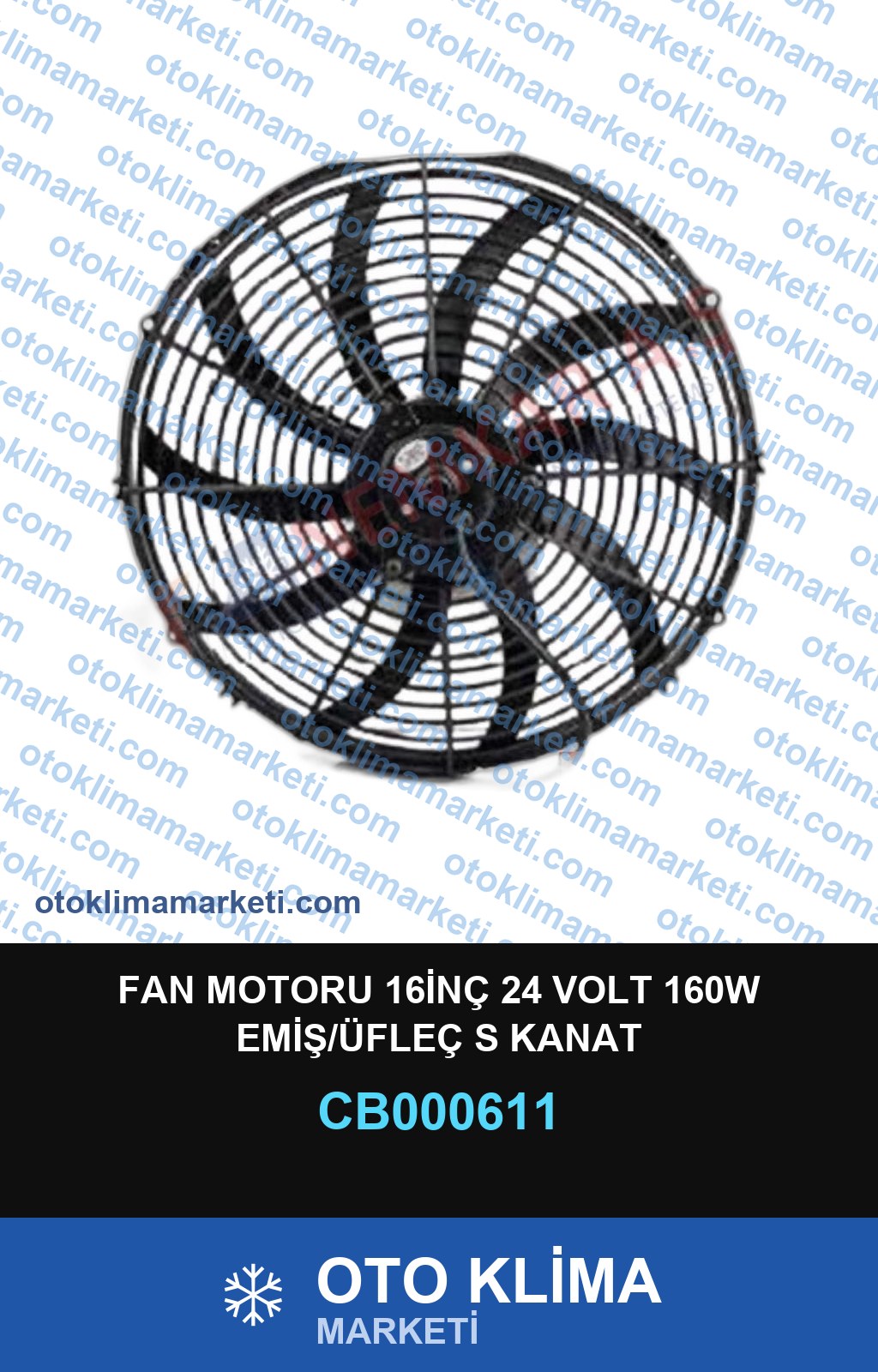 FAN MOTORU 16İNÇ 24 VOLT 160W EMİŞ/ÜFLEÇ S KANAT