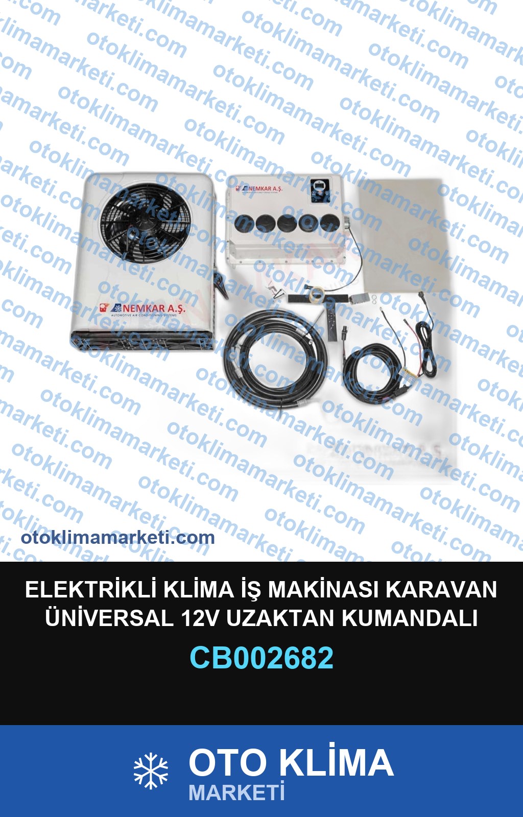 ELEKTRİKLİ KLİMA İŞ MAKİNASI KARAVAN ÜNİVERSAL 12V UZAKTAN KUMANDALI 3MT HORTUM UZUNLUK