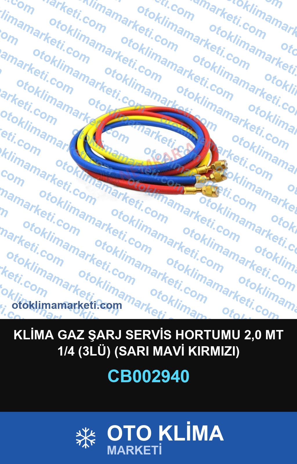 KLİMA GAZ ŞARJ SERVİS HORTUMU 2,0 MT 1/4 (3LÜ) (SARI MAVİ KIRMIZI)