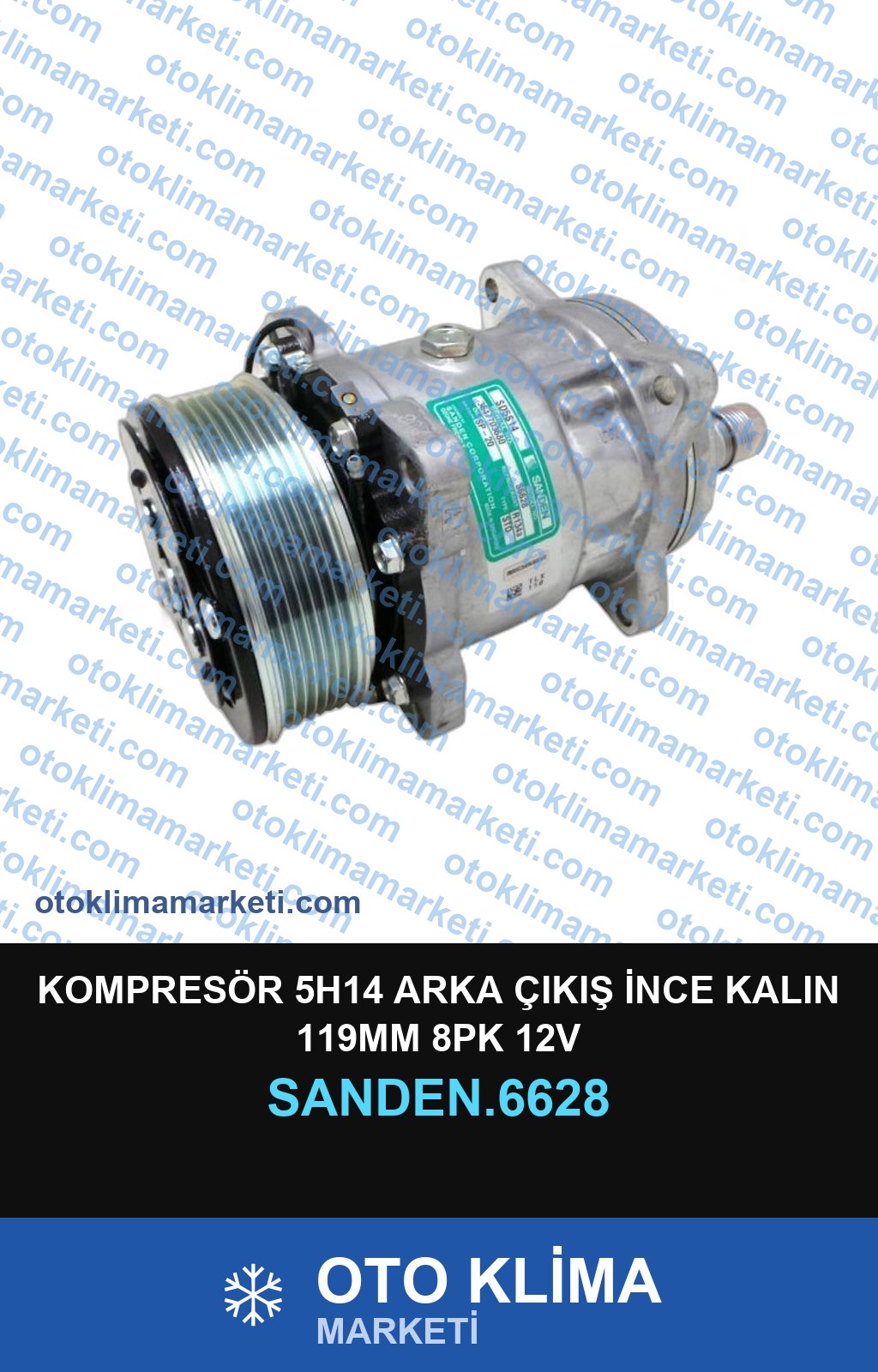 KOMPRESÖR 5H14 ARKA ÇIKIŞ İNCE KALIN 119MM 8PK 12V