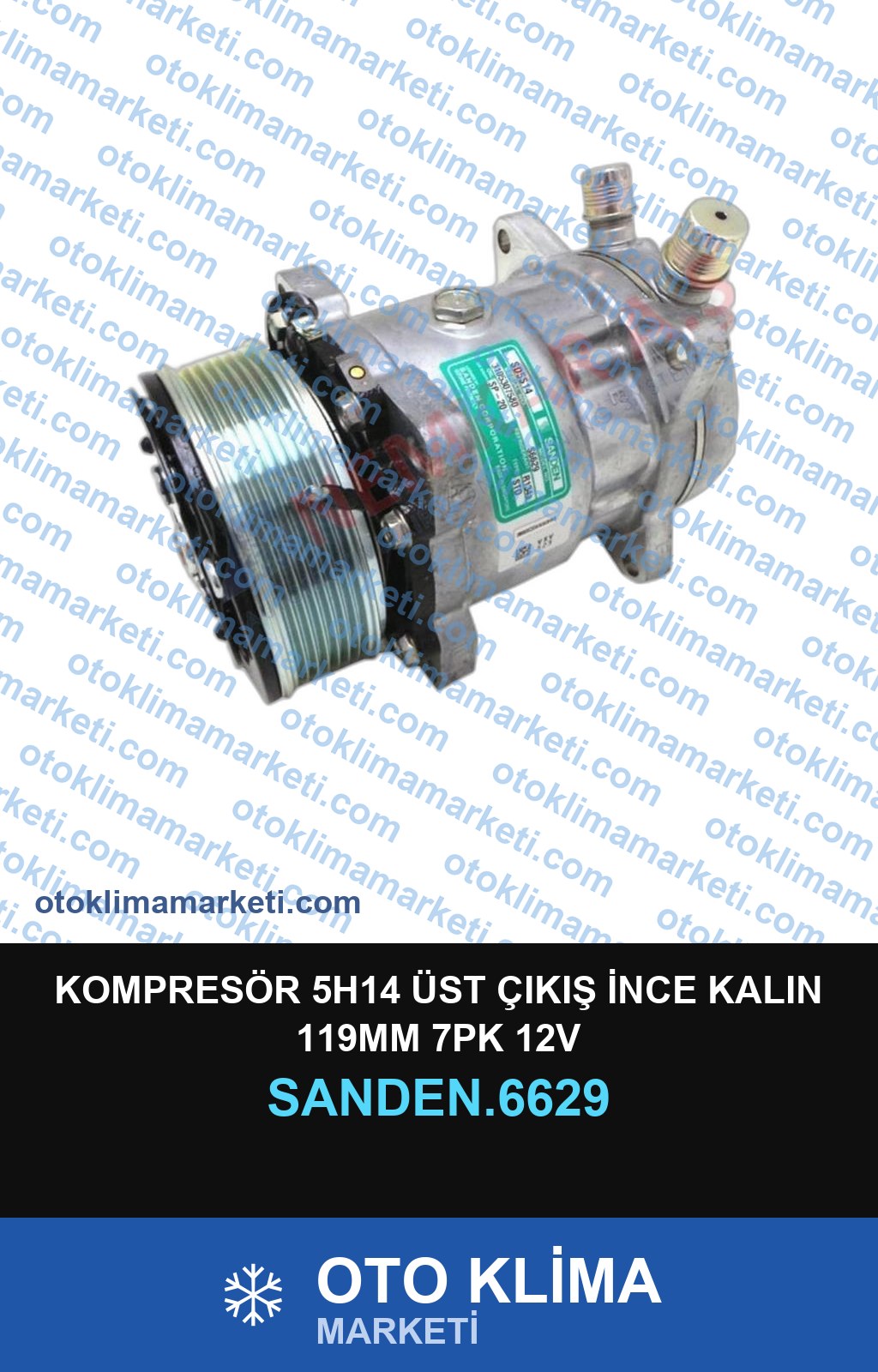KOMPRESÖR 5H14 ÜST ÇIKIŞ İNCE KALIN 119MM 7PK 12V