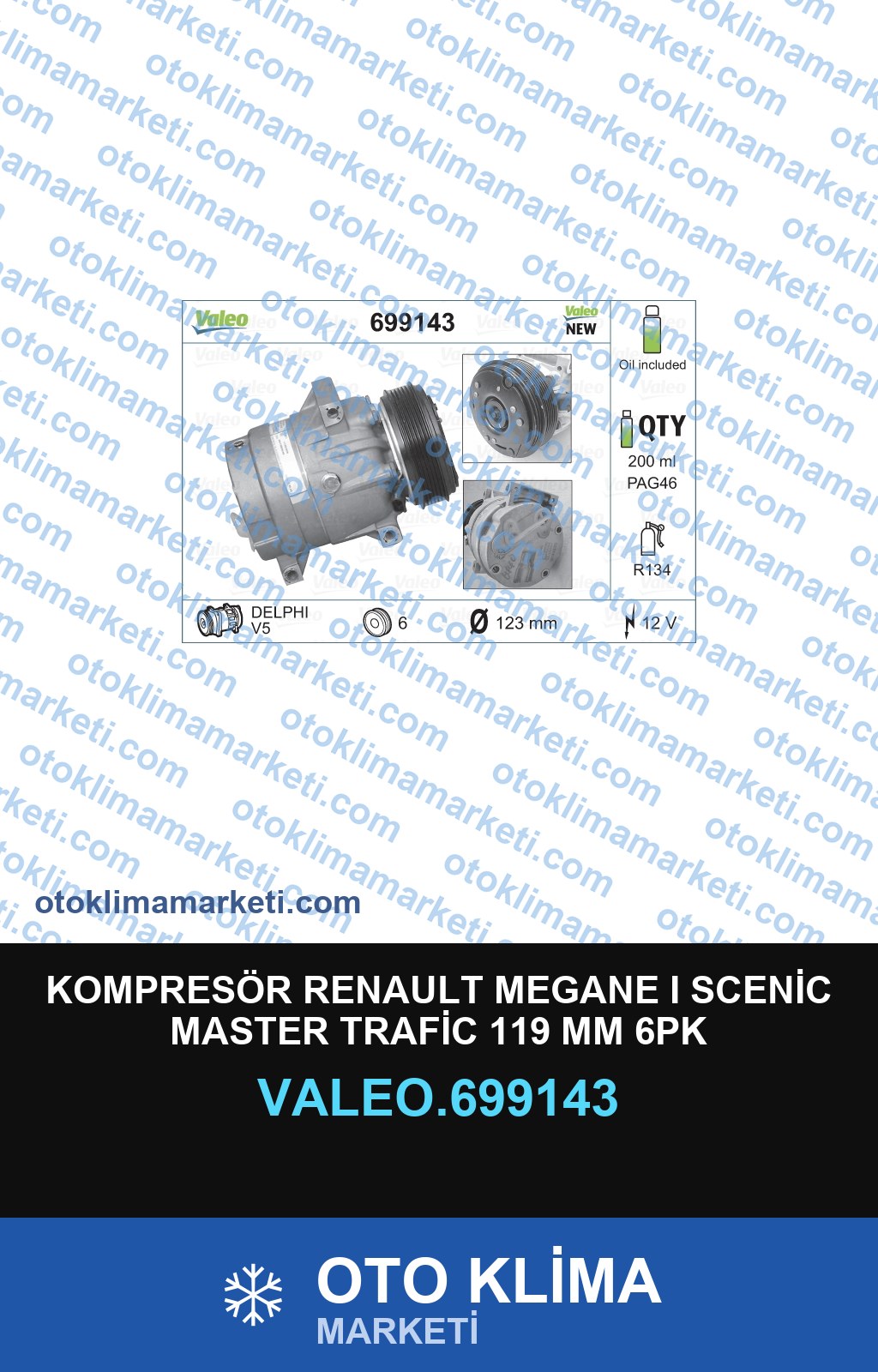 KOMPRESÖR RENAULT MEGANE I SCENİC MASTER TRAFİC 119 MM 6PK