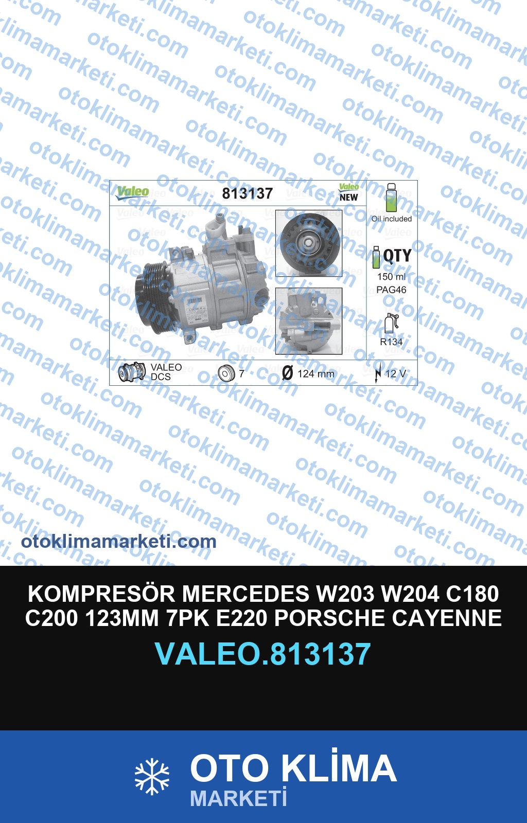 KOMPRESÖR MERCEDES W203 W204 C180 C200 123MM 7PK E220 PORSCHE CAYENNE 7PK