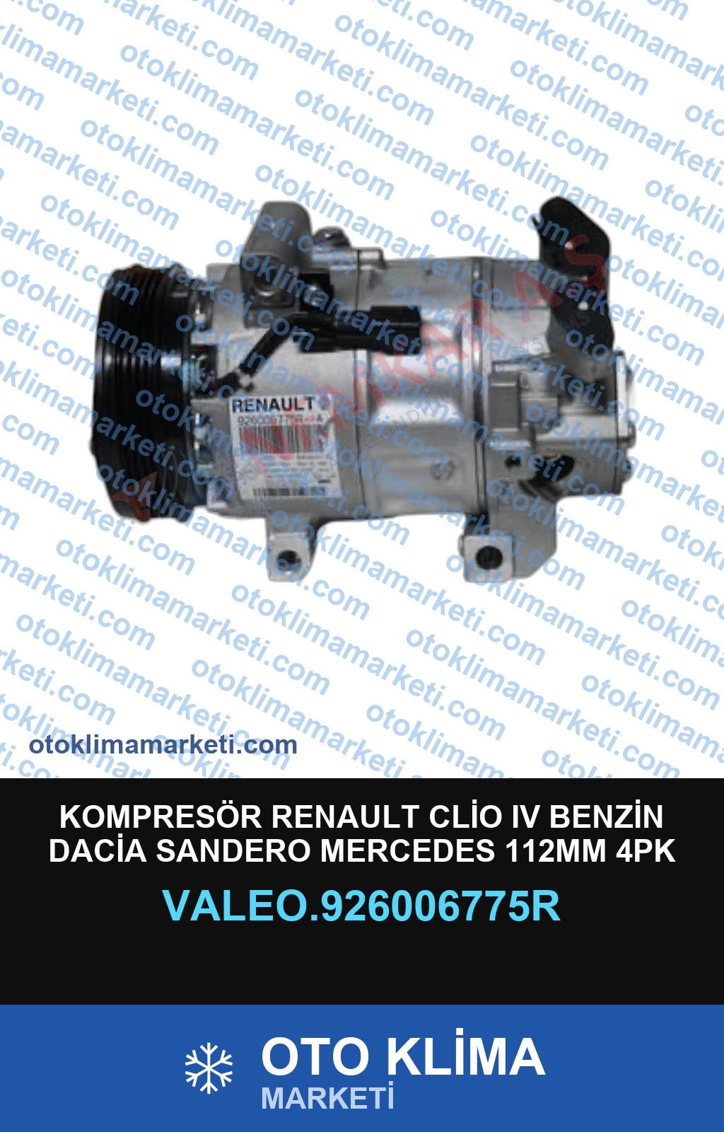 KOMPRESÖR RENAULT CLİO IV BENZİN DACİA SANDERO MERCEDES 112MM 4PK