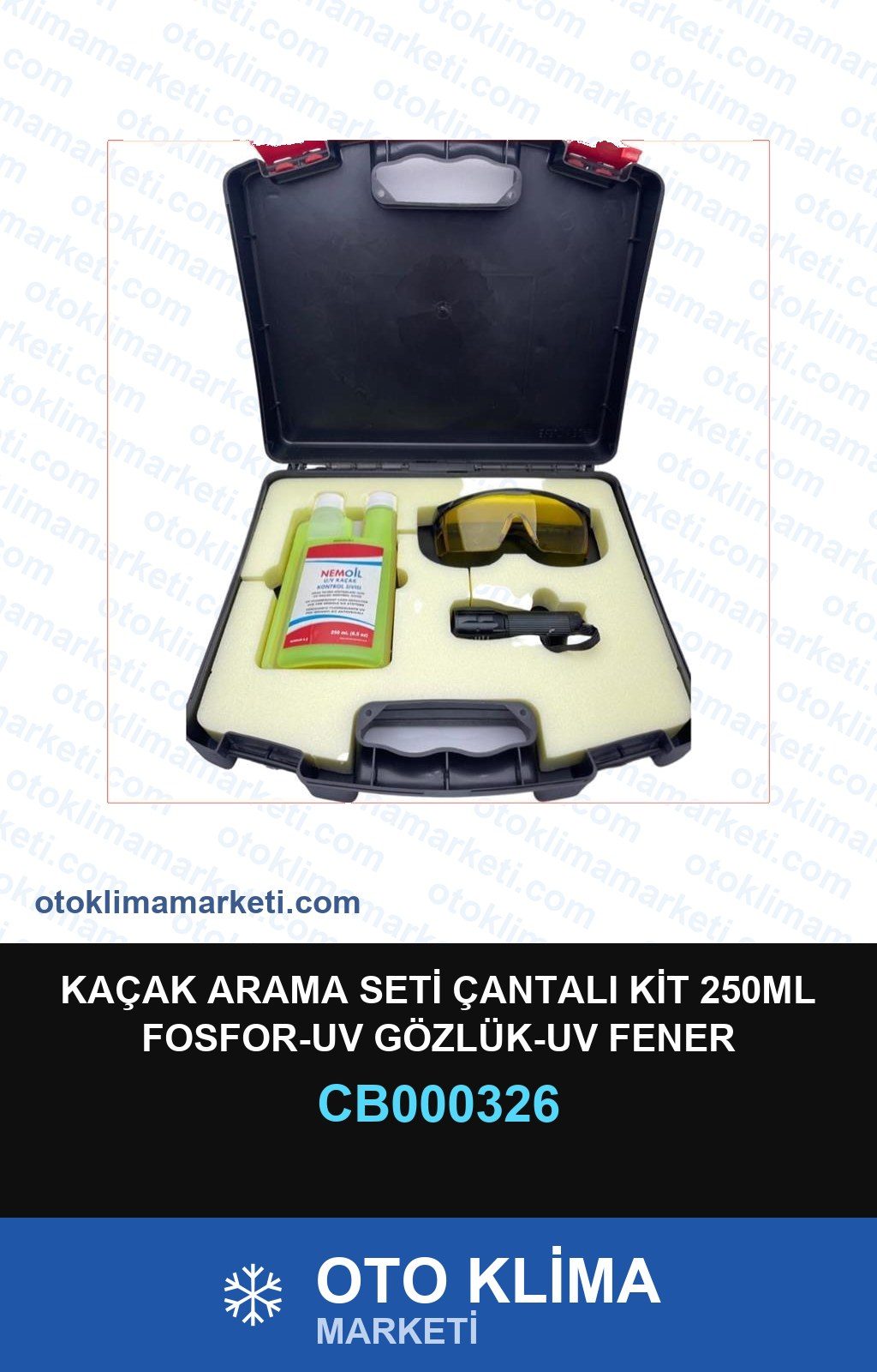 Klima Kaçak Arama Seti Çantalı Kit 250ML Fosfor-UV Gözlük-UV Fener — SERVİS EKİPMANI — Uyumlu: ÜNİVERSAL