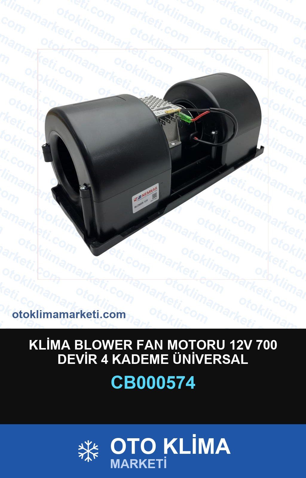 Klima Blower Fan Motoru 12V 700 Devir 4 Kademe Üniversal Ölçüler:35*13,5*14CM — FAN MOTORU / BLOWER — Uyumlu: ÜNİVERSAL