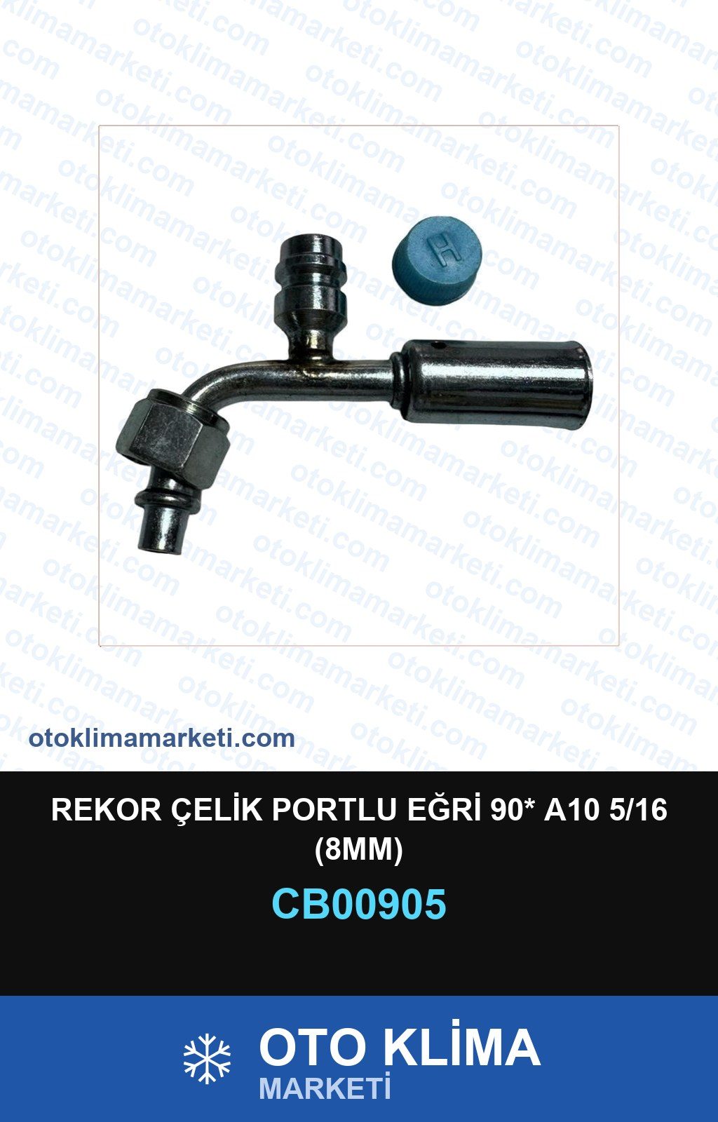 Klima Rekor Çelik Portlu Eğri 90* A10 5/16 (8MM) — REKOR / KELEPÇE / KAPŞON — Uyumlu: ÜNİVERSAL