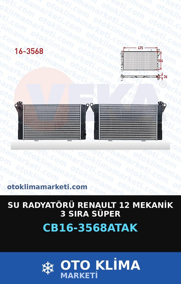 Su Radyatörü Renault 12 Mekanik 3 Sıra Süper — SU RADYATÖRÜ — VEKA marka — Uyumlu: RENAULT