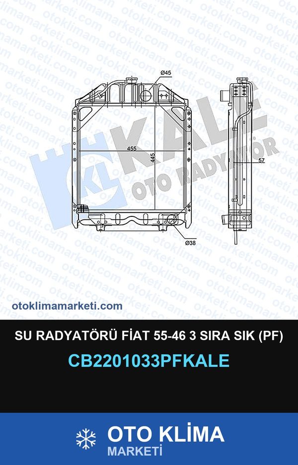 Su Radyatörü Fiat 55-46 3 Sıra Sık (Pf) — SU RADYATÖRÜ — KALE marka — Uyumlu: FIAT