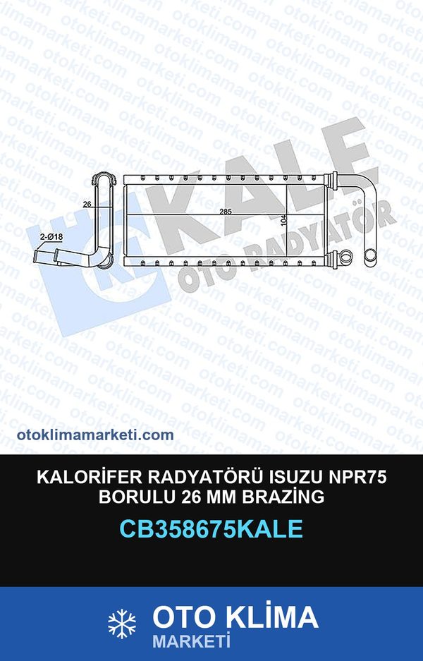 Kalorifer Radyatörü Isuzu NPR75 Borulu 26 MM Brazing — KALORİFER PETEĞİ — KALE marka — Uyumlu: ISUZU