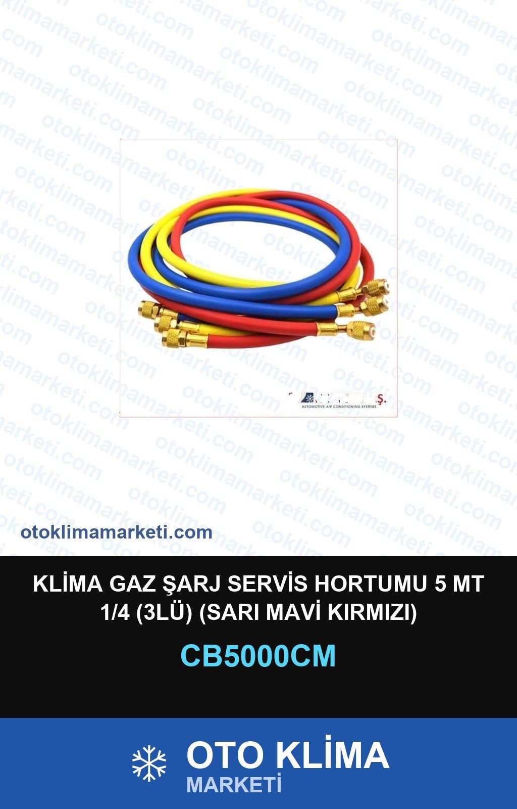 Klima Gaz Şarj Servis Hortumu 5 Mt 1/4 (3LÜ) (Sarı Mavi Kırmızı) — SERVİS EKİPMANI — Uyumlu: ÜNİVERSAL
