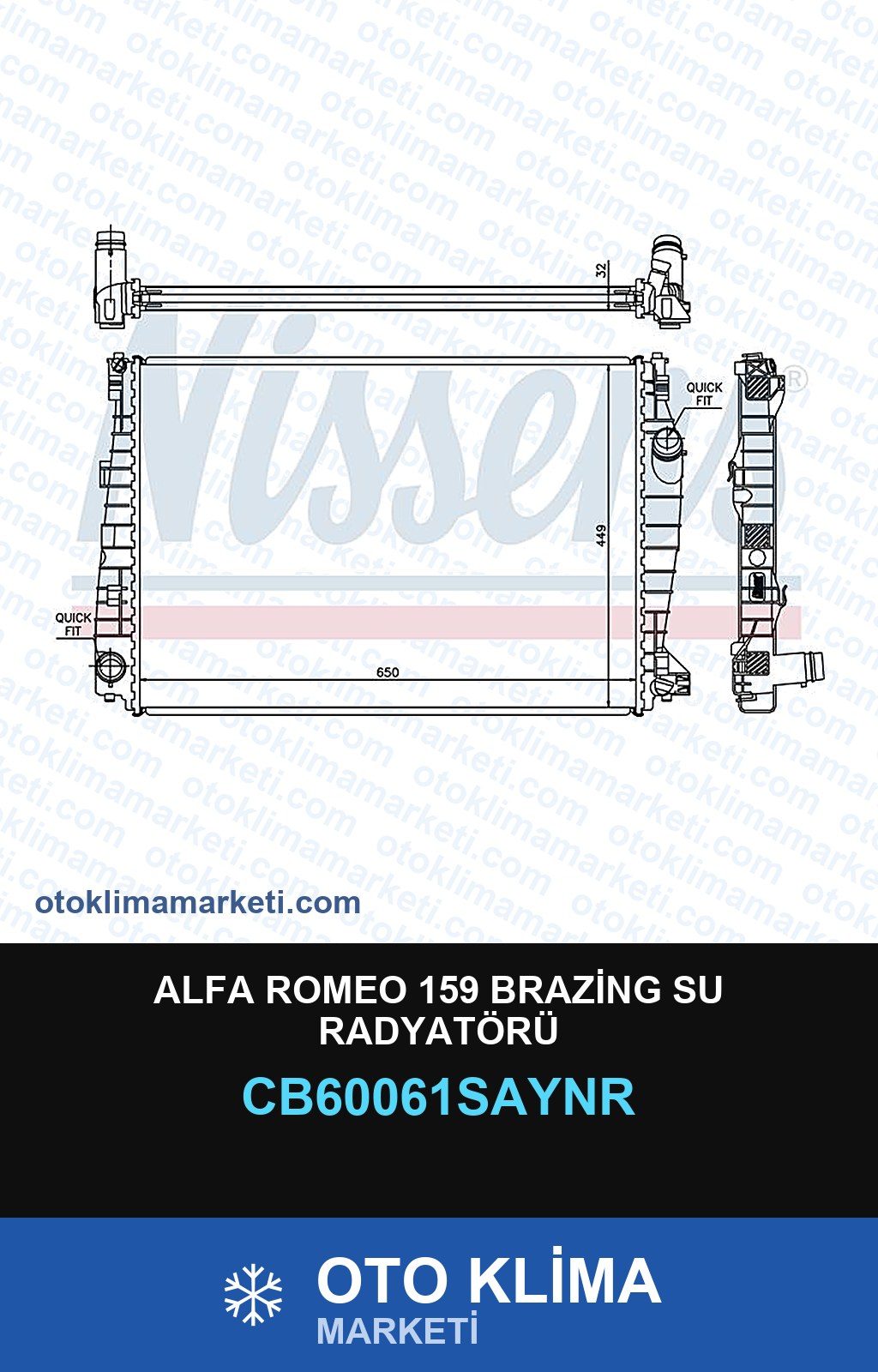 Alfa Romeo 159 Brazing Su Radyatörü — SU RADYATÖRÜ — UNICORE marka — Uyumlu: ALFA ROMEO