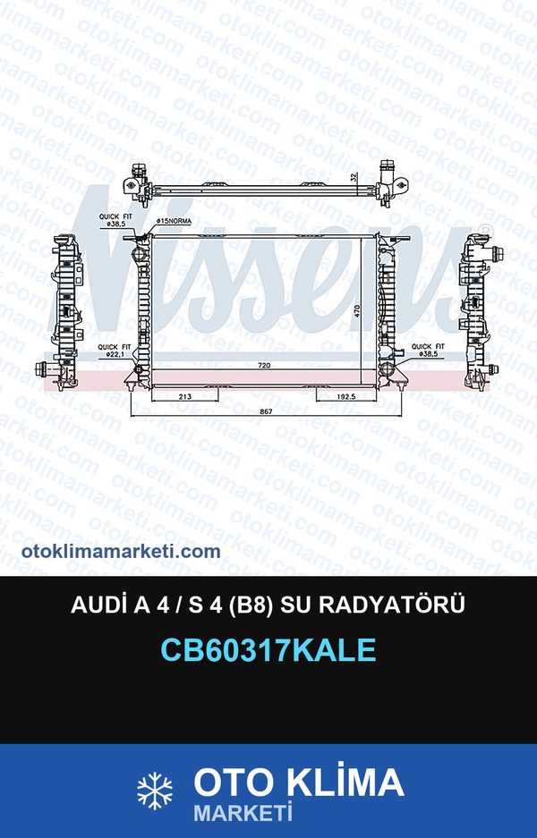 Audi A 4 / S 4 (B8) Su Radyatörü — SU RADYATÖRÜ — KALE marka — Uyumlu: AUDI