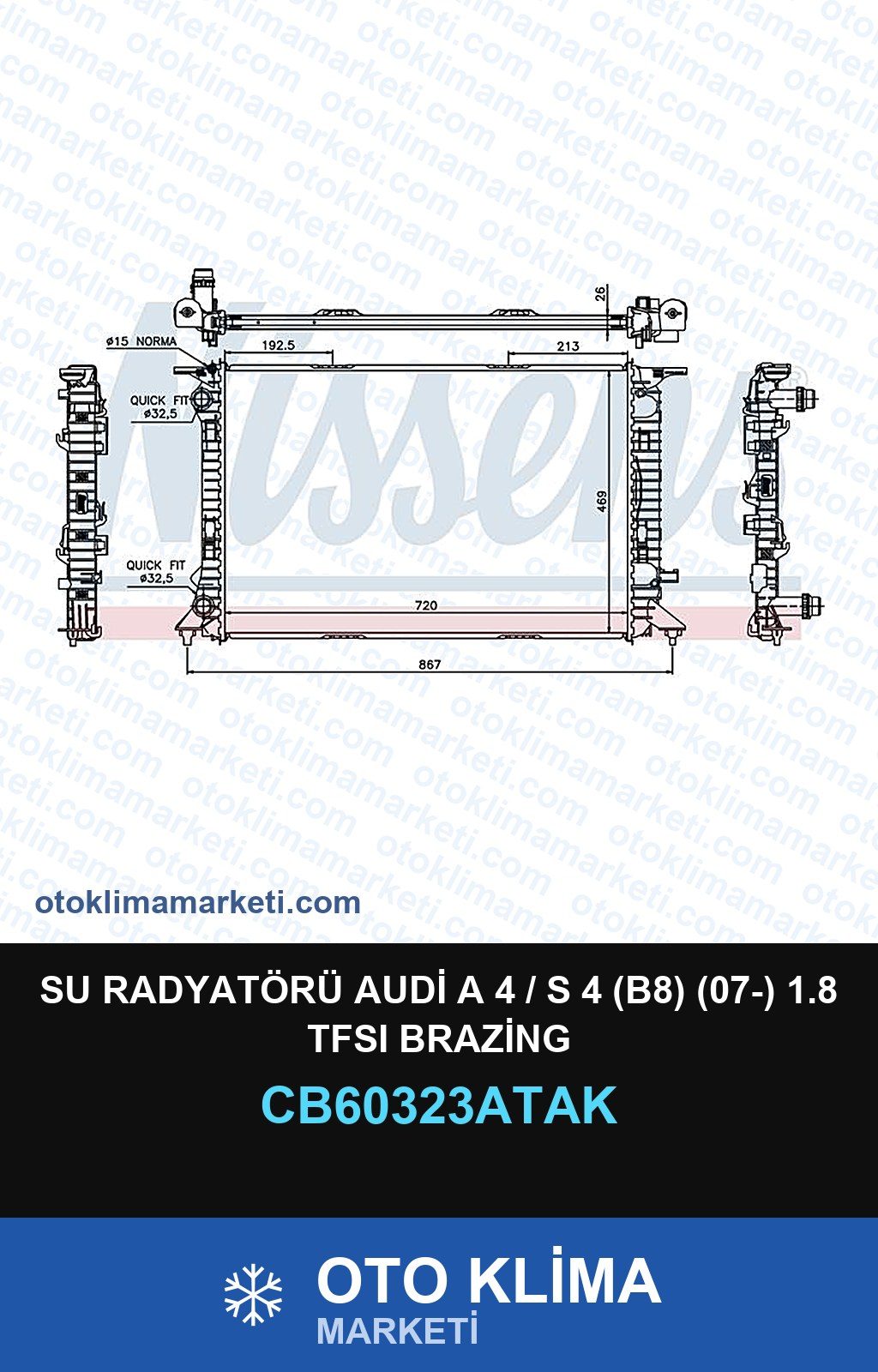 Su Radyatörü Audi A 4 / S 4 (B8) (07-) 1.8 TFSI Brazing — SU RADYATÖRÜ — VEKA marka — Uyumlu: AUDI