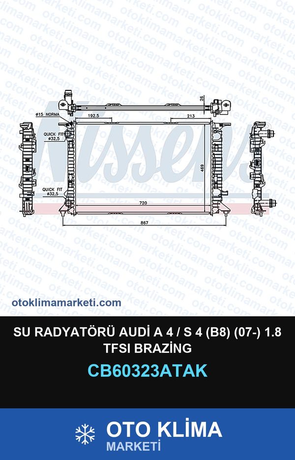 Su Radyatörü Audi A 4 / S 4 (B8) (07-) 1.8 TFSI Brazing — SU RADYATÖRÜ — VEKA marka — Uyumlu: AUDI