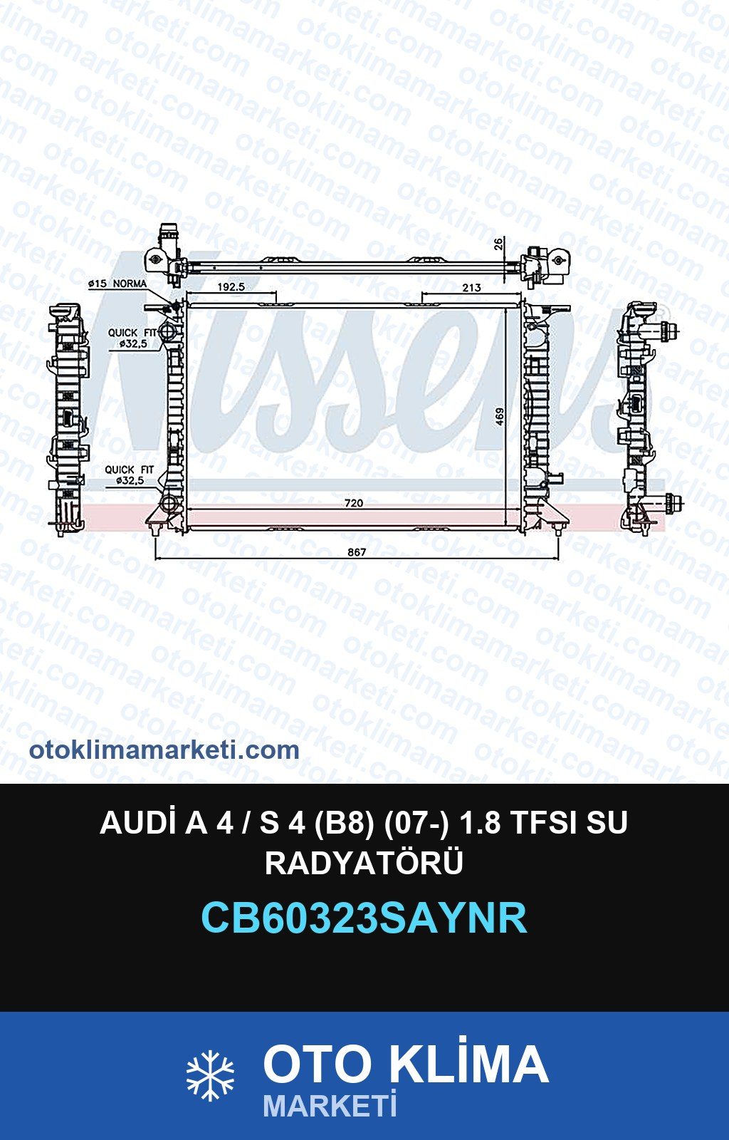 Audi A 4 / S 4 (B8) (07-) 1.8 TFSI Su Radyatörü — SU RADYATÖRÜ — UNICORE marka — Uyumlu: AUDI