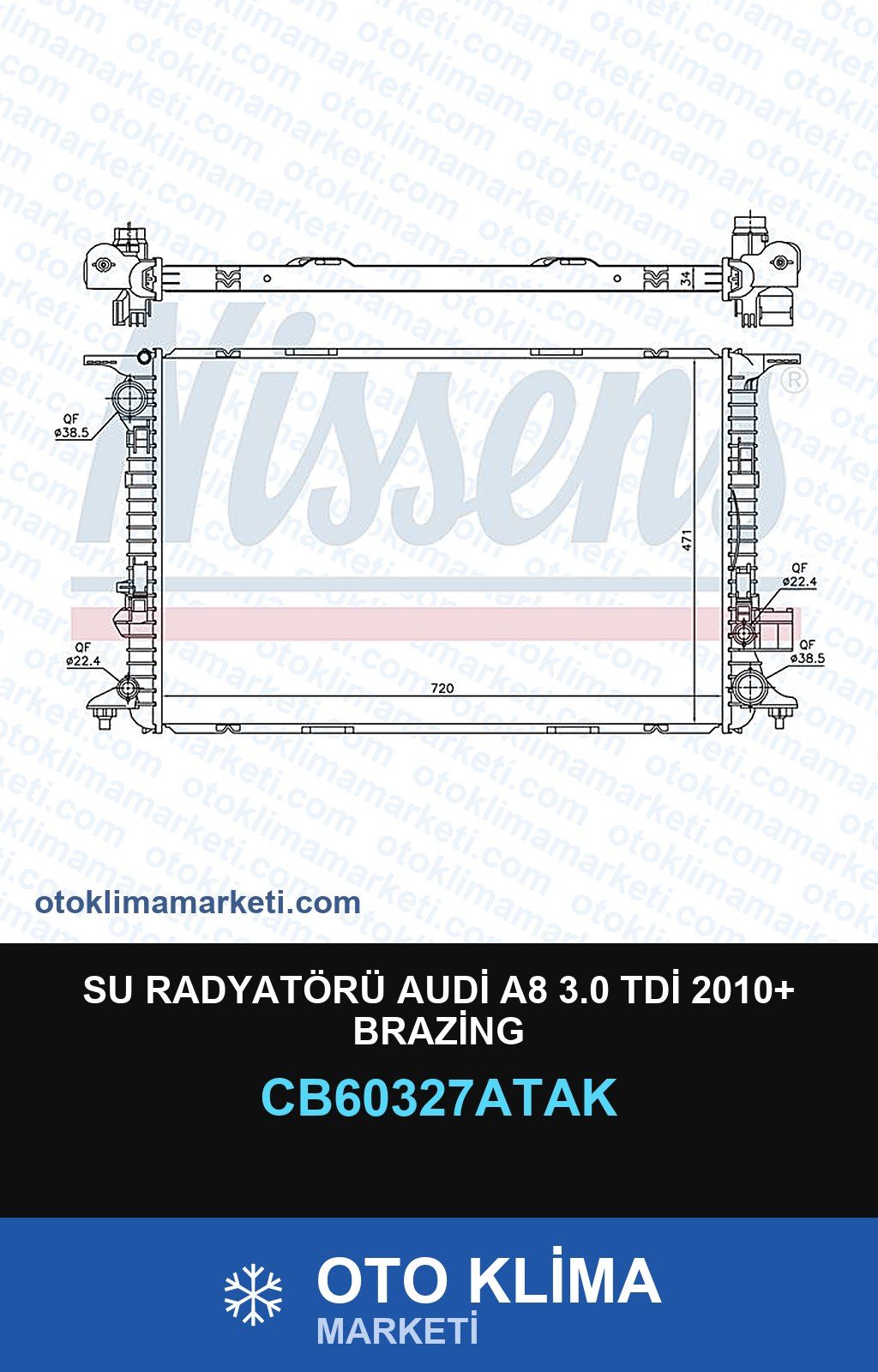 Su Radyatörü Audi A8 3.0 TDİ 2010+ Brazing — SU RADYATÖRÜ — VEKA marka — Uyumlu: AUDI