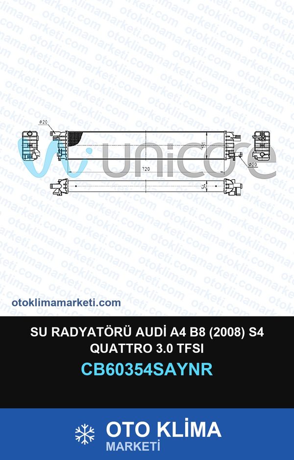 Su Radyatörü Audi A4 B8 (2008) S4 Quattro 3.0 TFSI — SU RADYATÖRÜ — UNICORE marka — Uyumlu: AUDI
