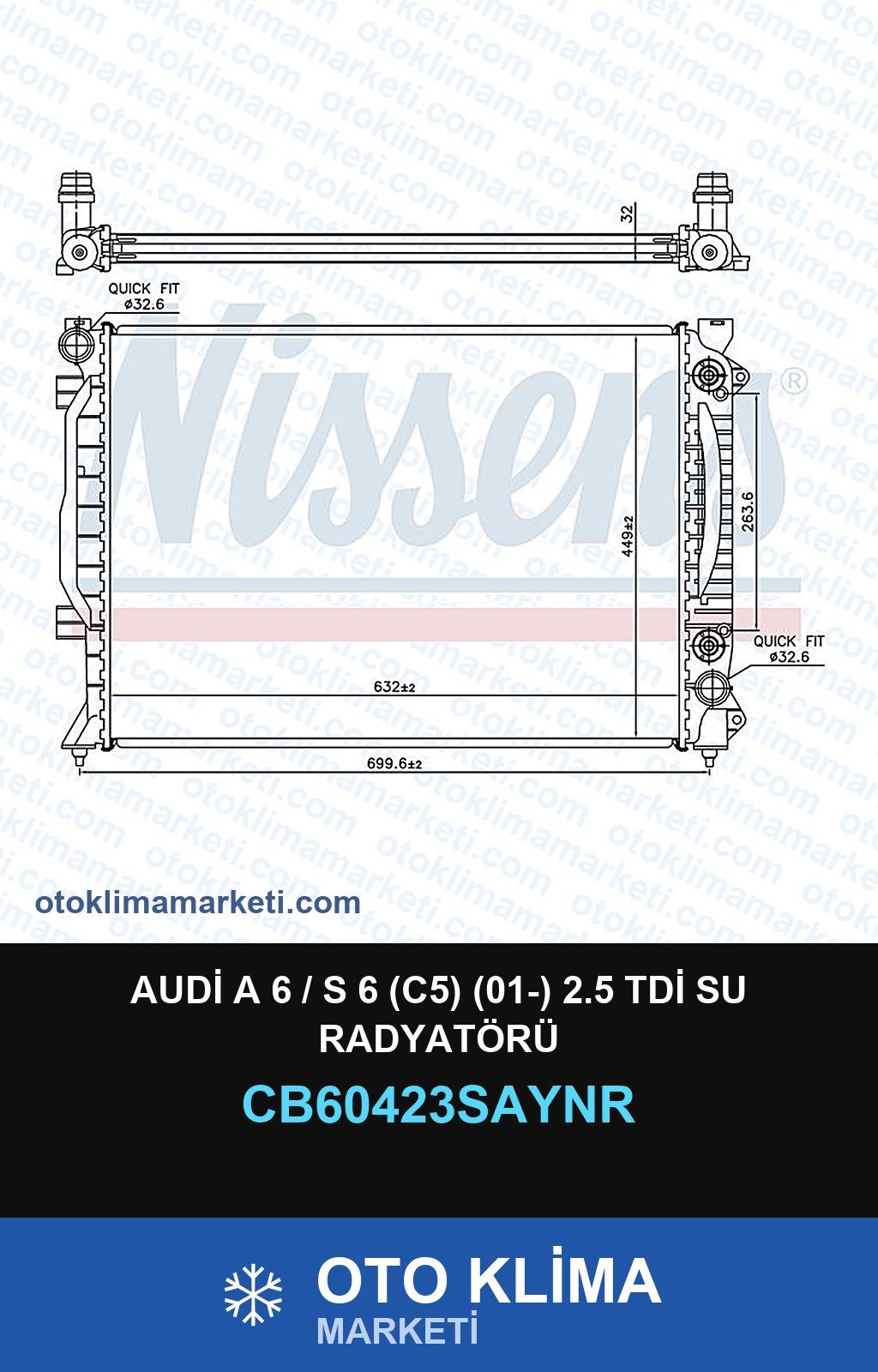 Audi A 6 / S 6 (C5) (01-) 2.5 TDİ Su Radyatörü — SU RADYATÖRÜ — UNICORE marka — Uyumlu: AUDI