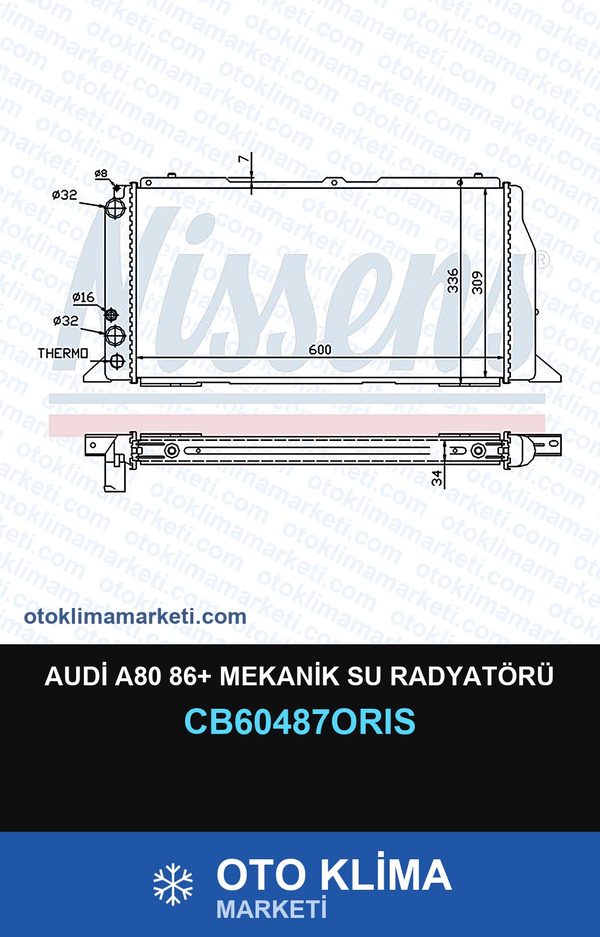 Audi A80 86+ Mekanik Su Radyatörü — SU RADYATÖRÜ — ORİS marka — Uyumlu: AUDI