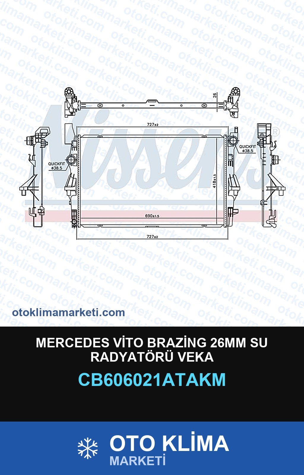 Mercedes Vito Brazing 26MM Su Radyatörü Veka — SU RADYATÖRÜ — VEKA marka — Uyumlu: MERCEDES BENZ