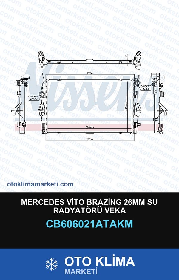 Mercedes Vito Brazing 26MM Su Radyatörü Veka — SU RADYATÖRÜ — VEKA marka — Uyumlu: MERCEDES BENZ