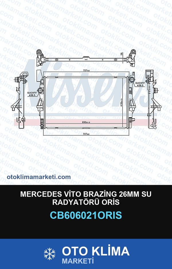 Mercedes Vito Brazing 26MM Su Radyatörü Oris — SU RADYATÖRÜ — ORİS marka — Uyumlu: MERCEDES BENZ