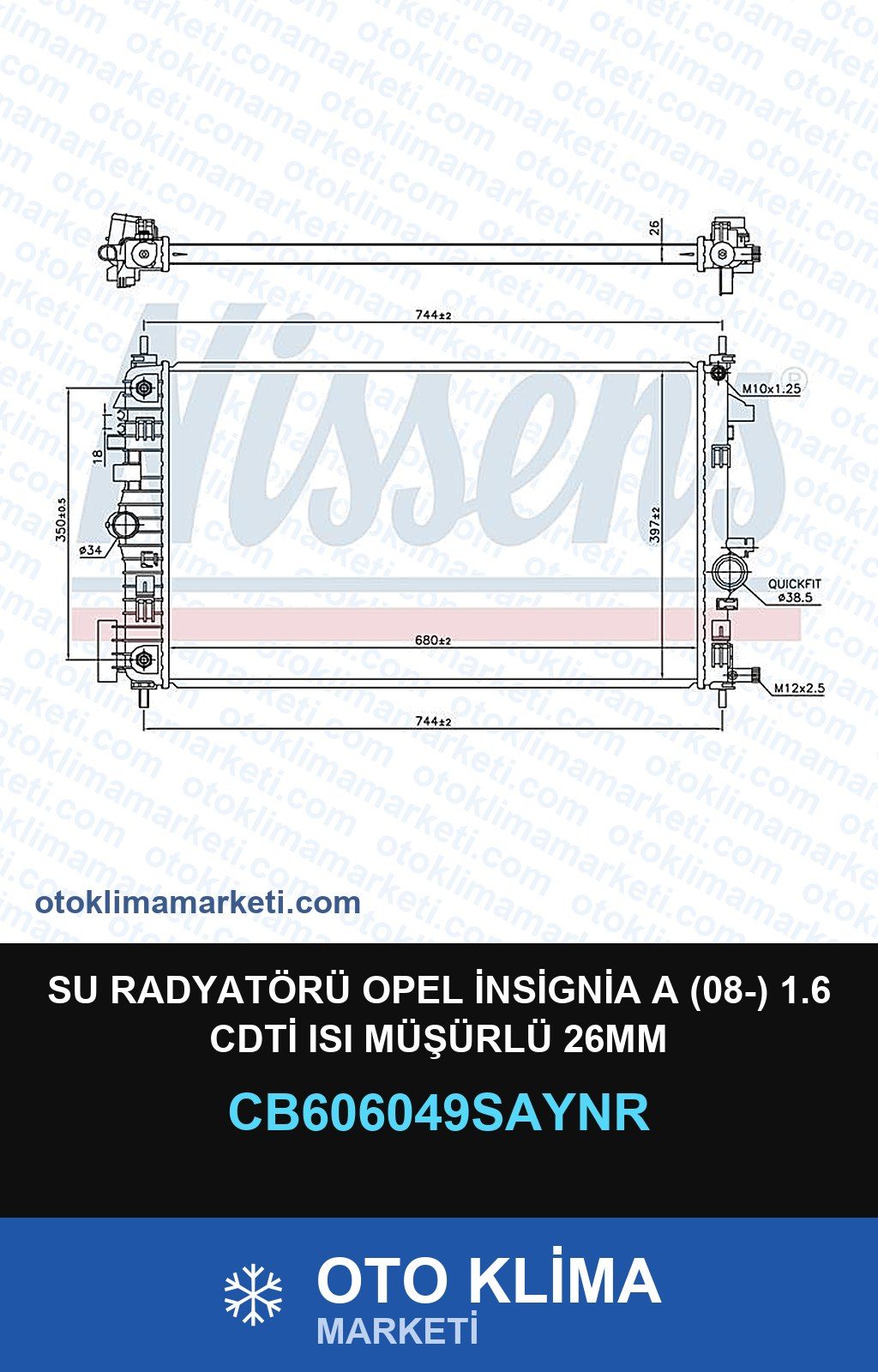 Su Radyatörü Opel İnsignia A (08-) 1.6 CDTİ Isı Müşürlü 26MM — SU RADYATÖRÜ — UNICORE marka — Uyumlu: OPEL