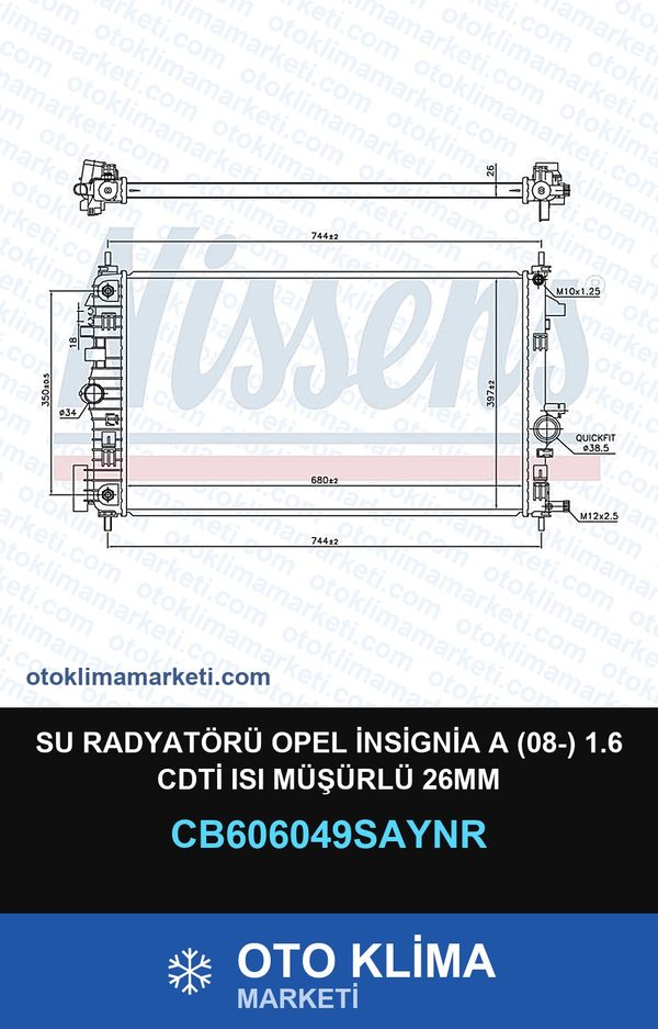 Su Radyatörü Opel İnsignia A (08-) 1.6 CDTİ Isı Müşürlü 26MM — SU RADYATÖRÜ — UNICORE marka — Uyumlu: OPEL
