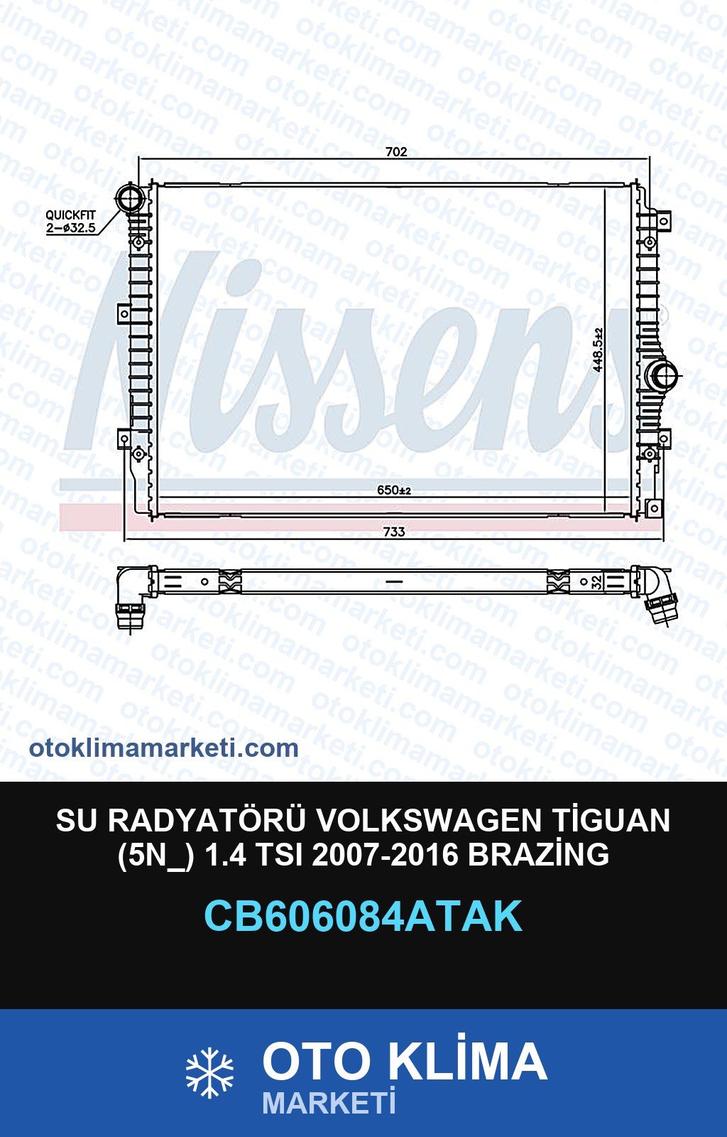 Su Radyatörü Volkswagen Tiguan (5N_) 1.4 TSI 2007-2016 Brazing — SU RADYATÖRÜ — VEKA marka — Uyumlu: VOLKSWAGEN
