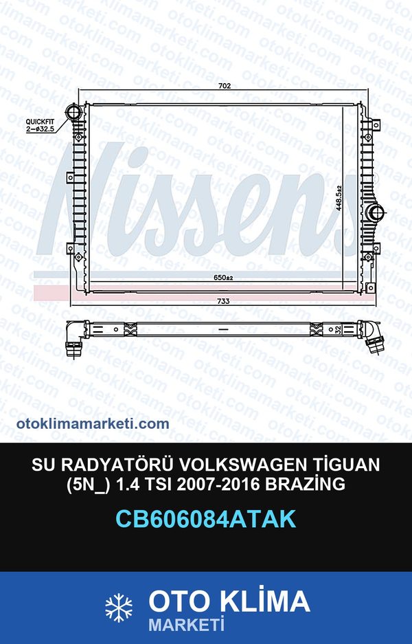 Su Radyatörü Volkswagen Tiguan (5N_) 1.4 TSI 2007-2016 Brazing — SU RADYATÖRÜ — VEKA marka — Uyumlu: VOLKSWAGEN