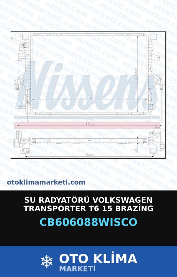 Su Radyatörü Volkswagen Transporter T6 15 Brazing — SU RADYATÖRÜ — WISCO marka — Uyumlu: VOLKSWAGEN