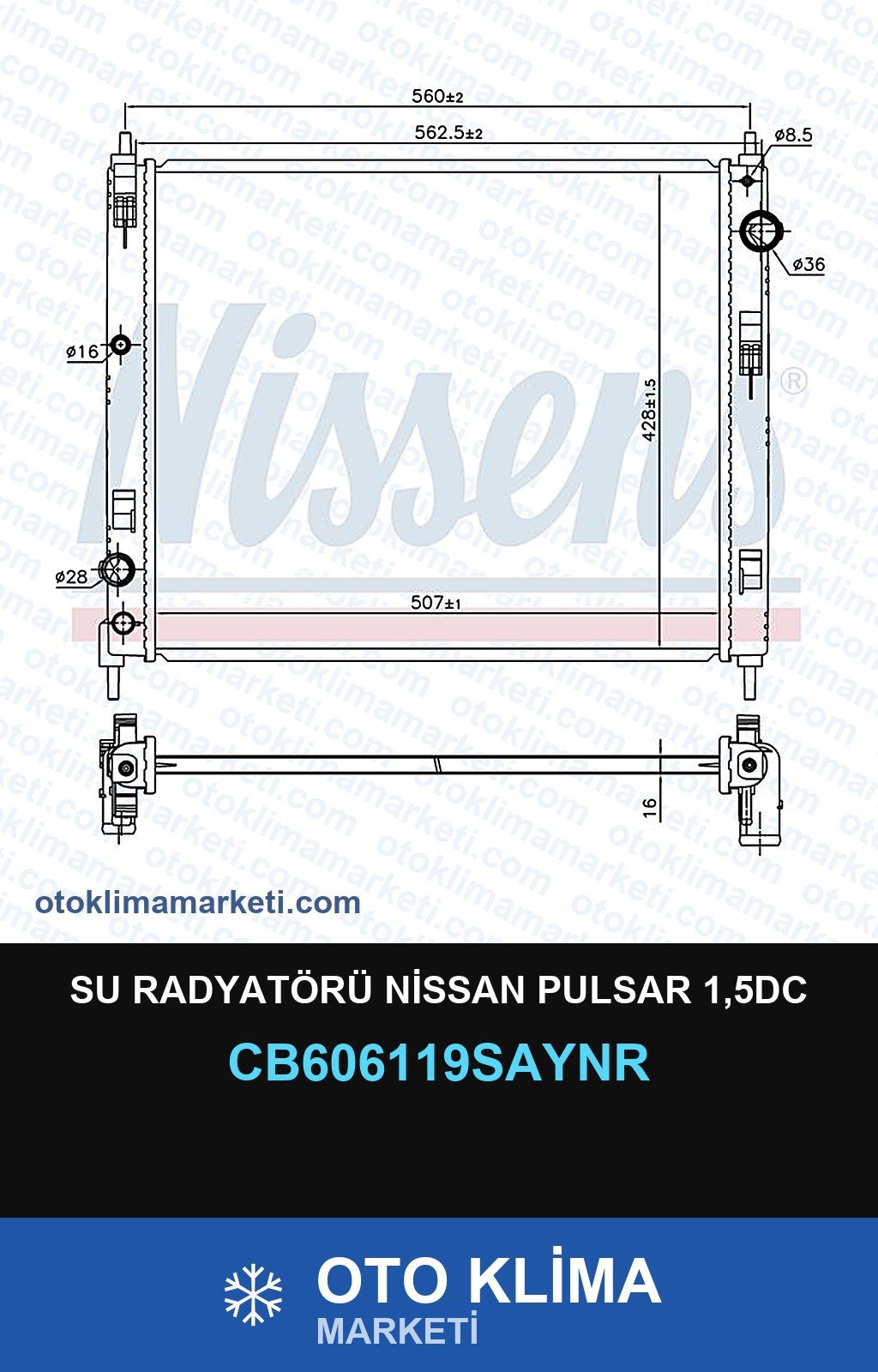 Su Radyatörü Nissan Pulsar 1,5DC — SU RADYATÖRÜ — UNICORE marka — Uyumlu: NISSAN