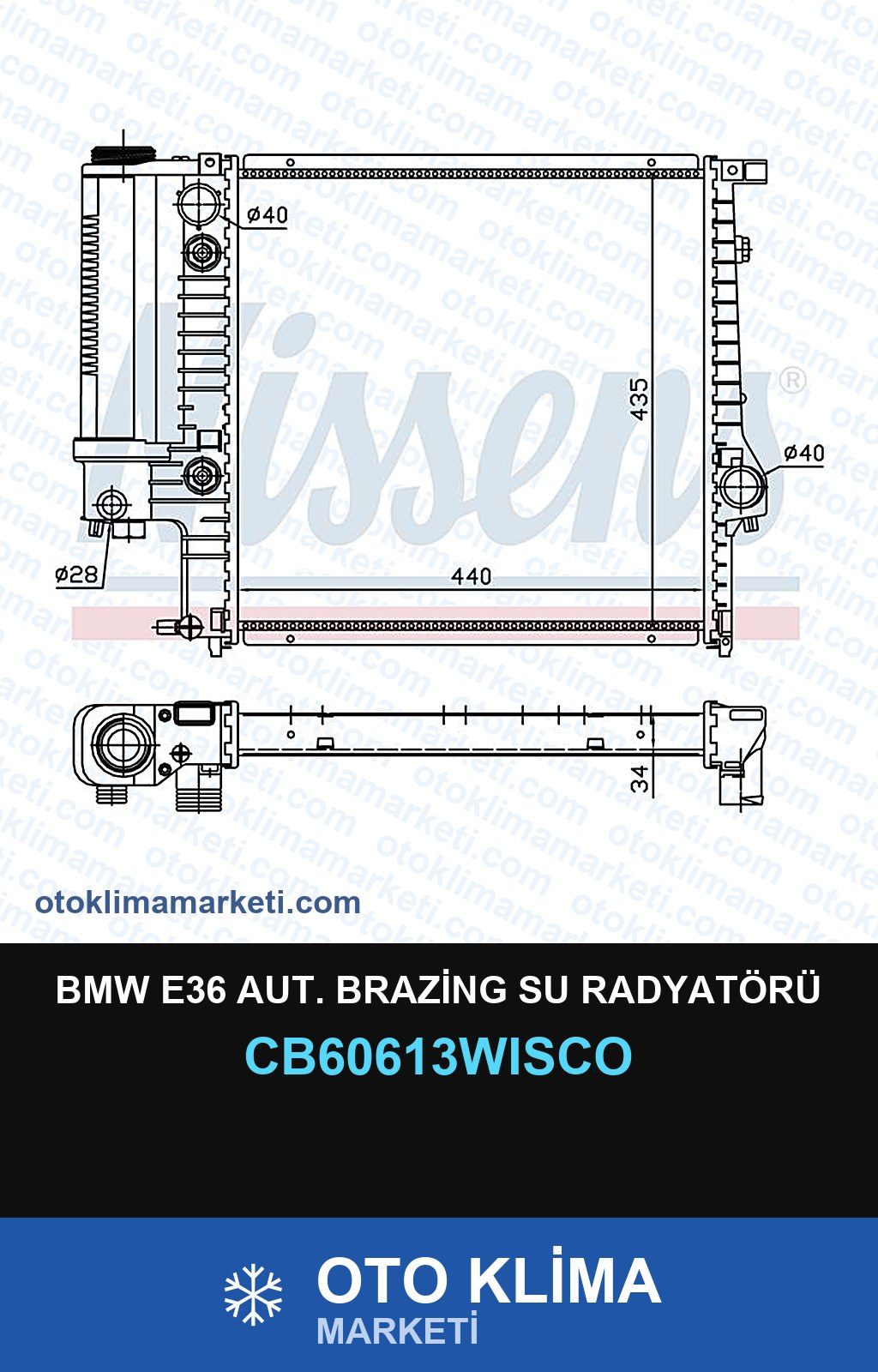 BMW E36 Aut. Brazing Su Radyatörü — SU RADYATÖRÜ — WISCO marka — Uyumlu: BMW