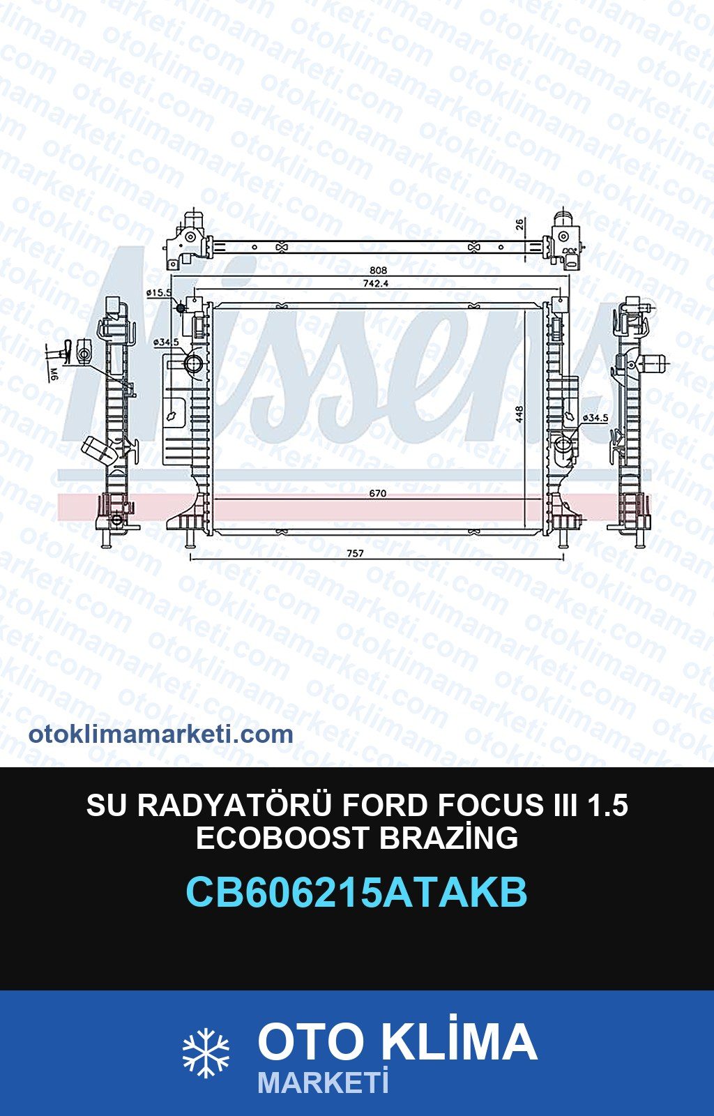 Su Radyatörü Ford Focus III (3) 1.5 Ecoboost Brazing — SU RADYATÖRÜ — VEKA marka — Uyumlu: FORD