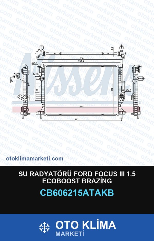 Su Radyatörü Ford Focus III (3) 1.5 Ecoboost Brazing — SU RADYATÖRÜ — VEKA marka — Uyumlu: FORD