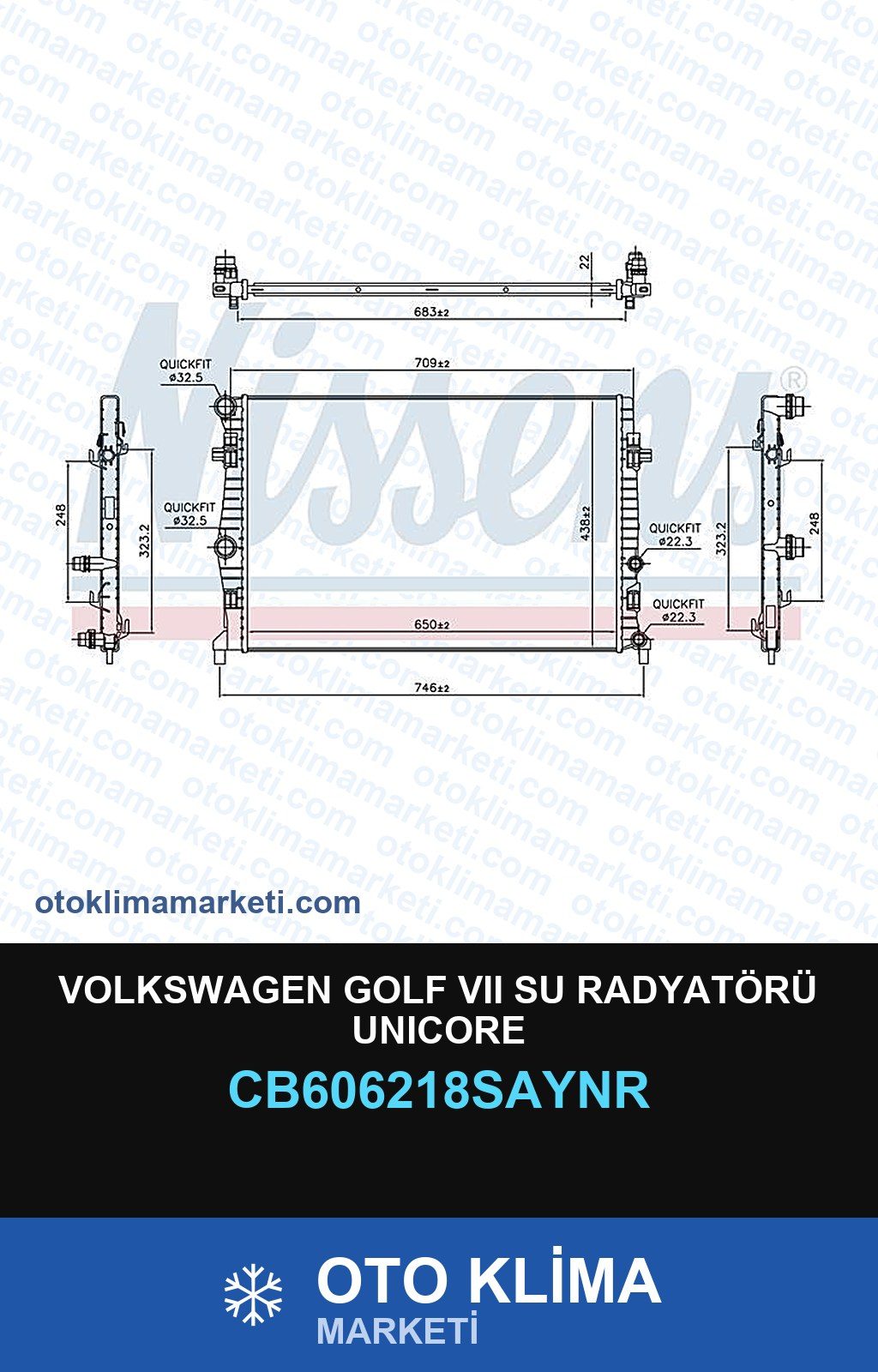 Volkswagen Golf VII (7) Su Radyatörü Unicore — SU RADYATÖRÜ — UNICORE marka — Uyumlu: VOLKSWAGEN