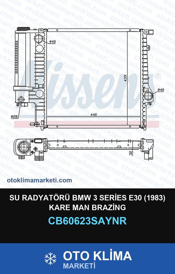 Su Radyatörü BMW 3 Series E30 (1983) Kare MAN Brazing — SU RADYATÖRÜ — UNICORE marka — Uyumlu: BMW, MAN