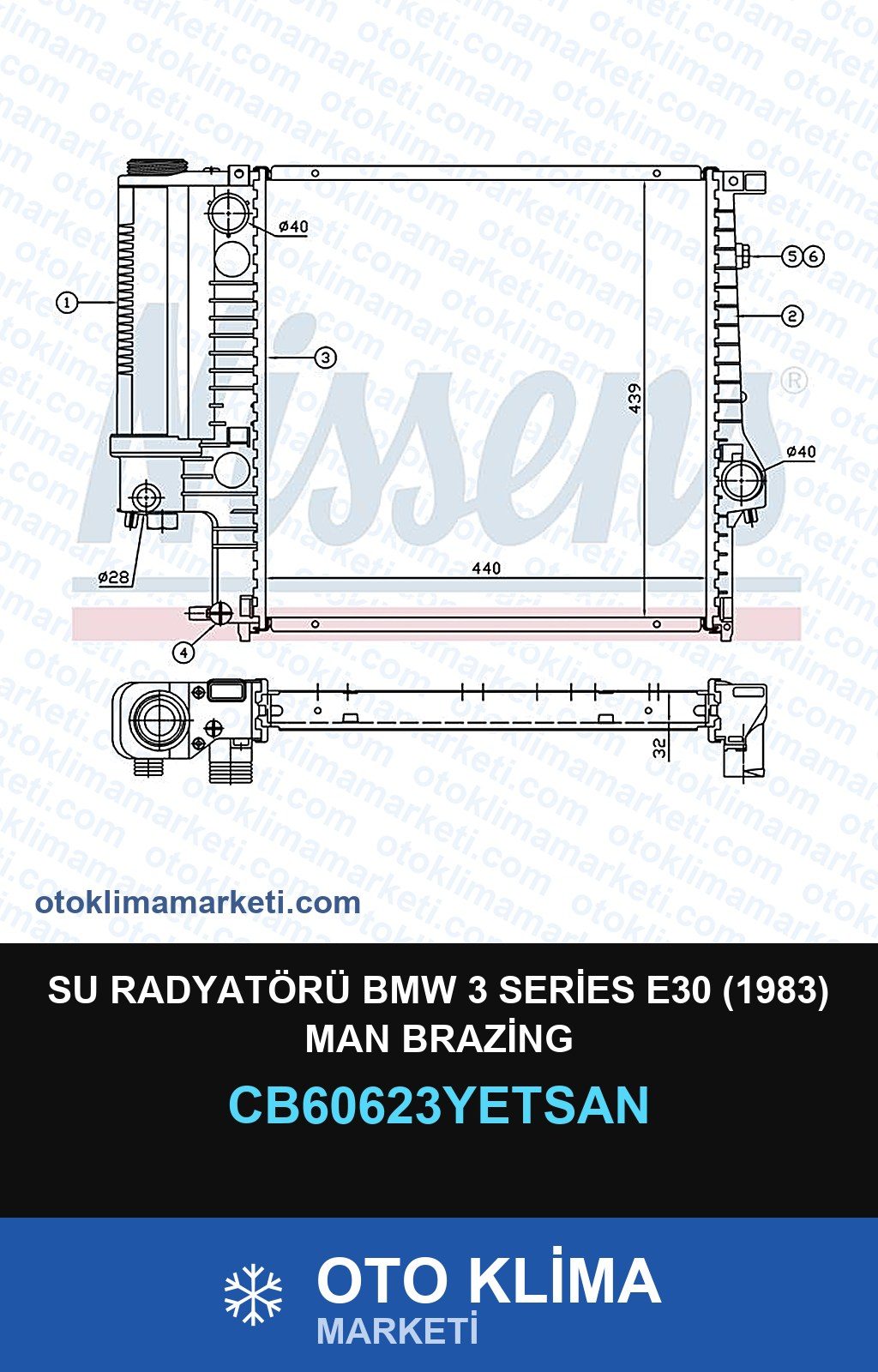 Su Radyatörü BMW 3 Series E30 (1983) MAN Brazing — SU RADYATÖRÜ — YETSAN marka — Uyumlu: BMW, MAN