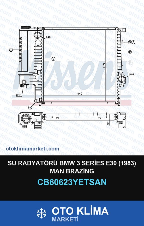 Su Radyatörü BMW 3 Series E30 (1983) MAN Brazing — SU RADYATÖRÜ — YETSAN marka — Uyumlu: BMW, MAN