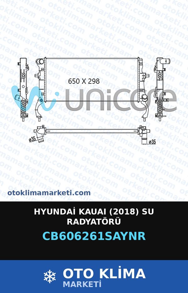 Hyundai Kauaı (2018) Su Radyatörü — SU RADYATÖRÜ — UNICORE marka — Uyumlu: HYUNDAI