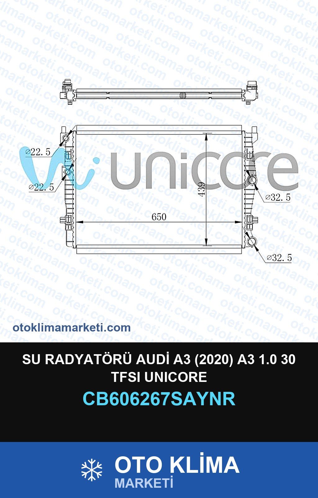 Su Radyatörü Audi A3 (2020) A3 1.0 30 TFSI Unicore — SU RADYATÖRÜ — UNICORE marka — Uyumlu: AUDI