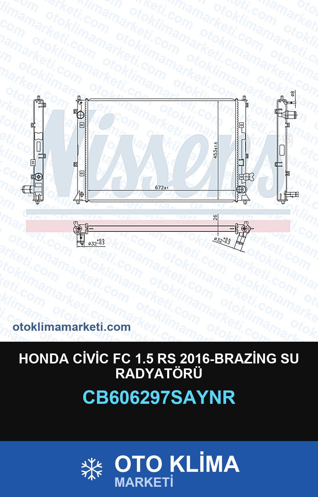Honda Civic Fc 1.5 Rs 2016-Brazing Su Radyatörü — SU RADYATÖRÜ — UNICORE marka — Uyumlu: HONDA