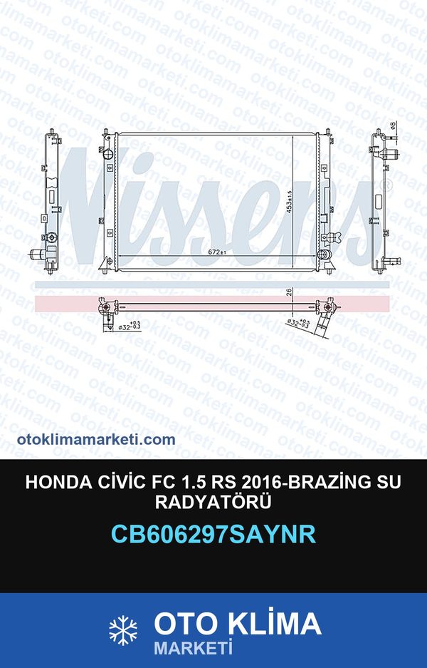 Honda Civic Fc 1.5 Rs 2016-Brazing Su Radyatörü — SU RADYATÖRÜ — UNICORE marka — Uyumlu: HONDA