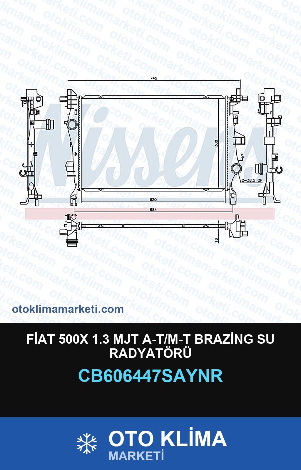 Fiat 500X 1.3 MJT A-T/M-T Brazing Su Radyatörü — SU RADYATÖRÜ — UNICORE marka — Uyumlu: FIAT