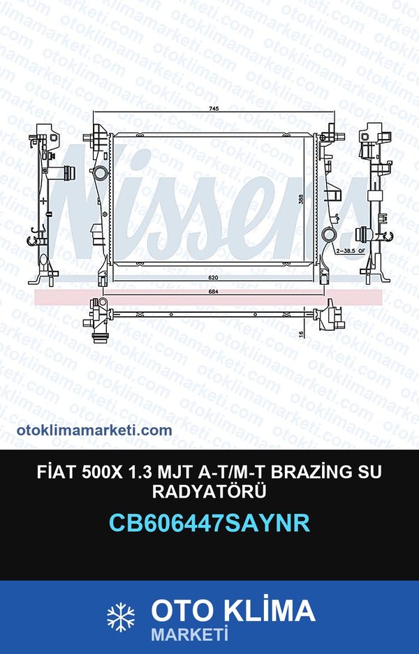 Fiat 500X 1.3 MJT A-T/M-T Brazing Su Radyatörü — SU RADYATÖRÜ — UNICORE marka — Uyumlu: FIAT